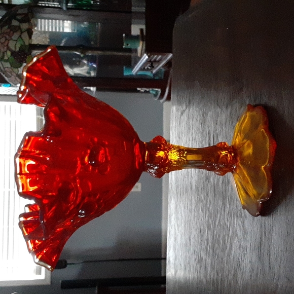 Beautiful vintage red amberine Fenton glass footed compote